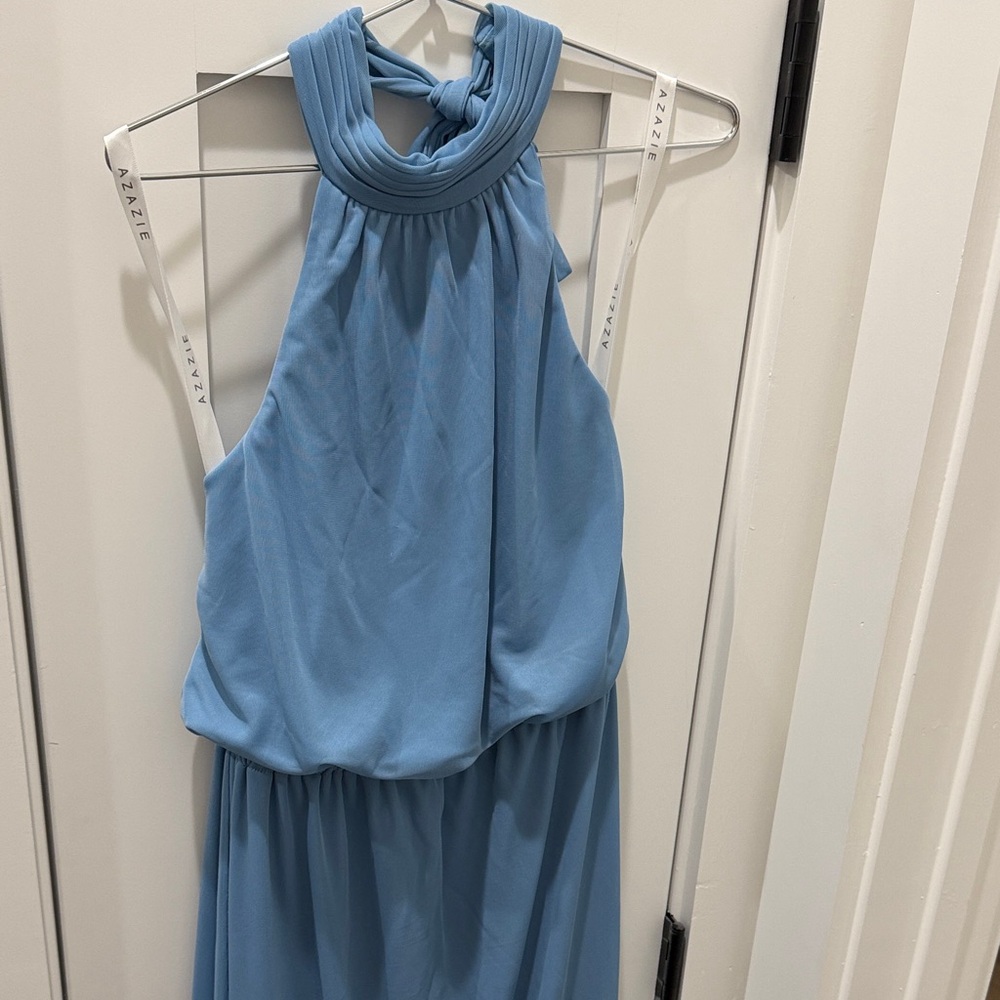 Azazie Elegant Blue Halter Dress